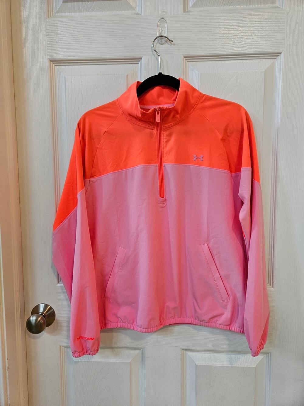 Under Armour Storm Womens Small Pink Neon Colorblock 1/4 Zip Pullover Jacket